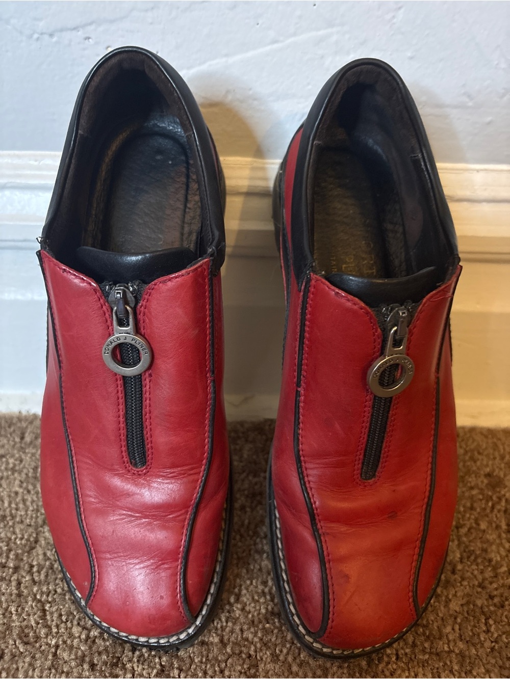 Donald j pliner red slip on lug sole leather loafer shoe vintage sporty retro